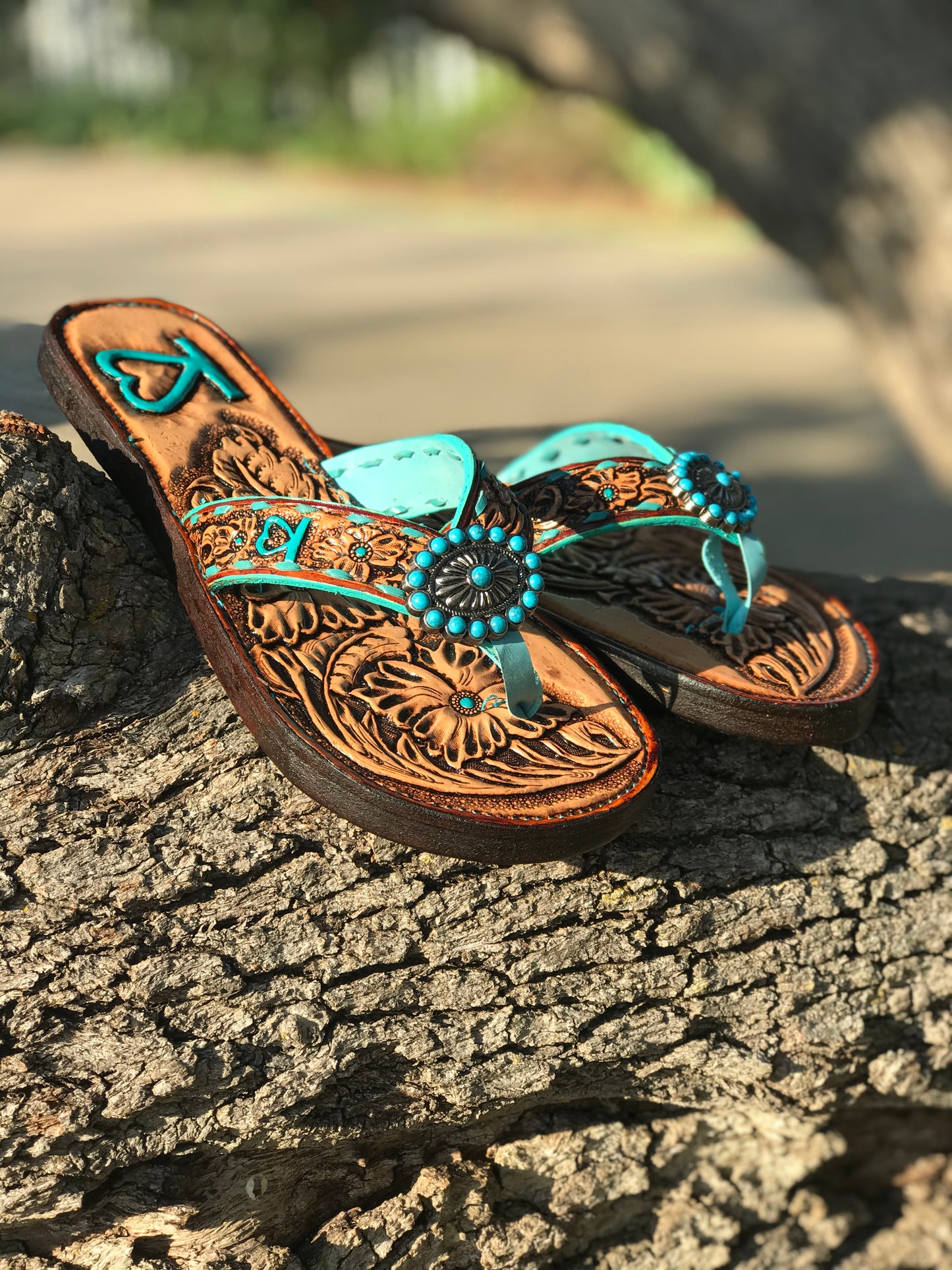 Flip-flop style Handtooled leather-Custom made to order