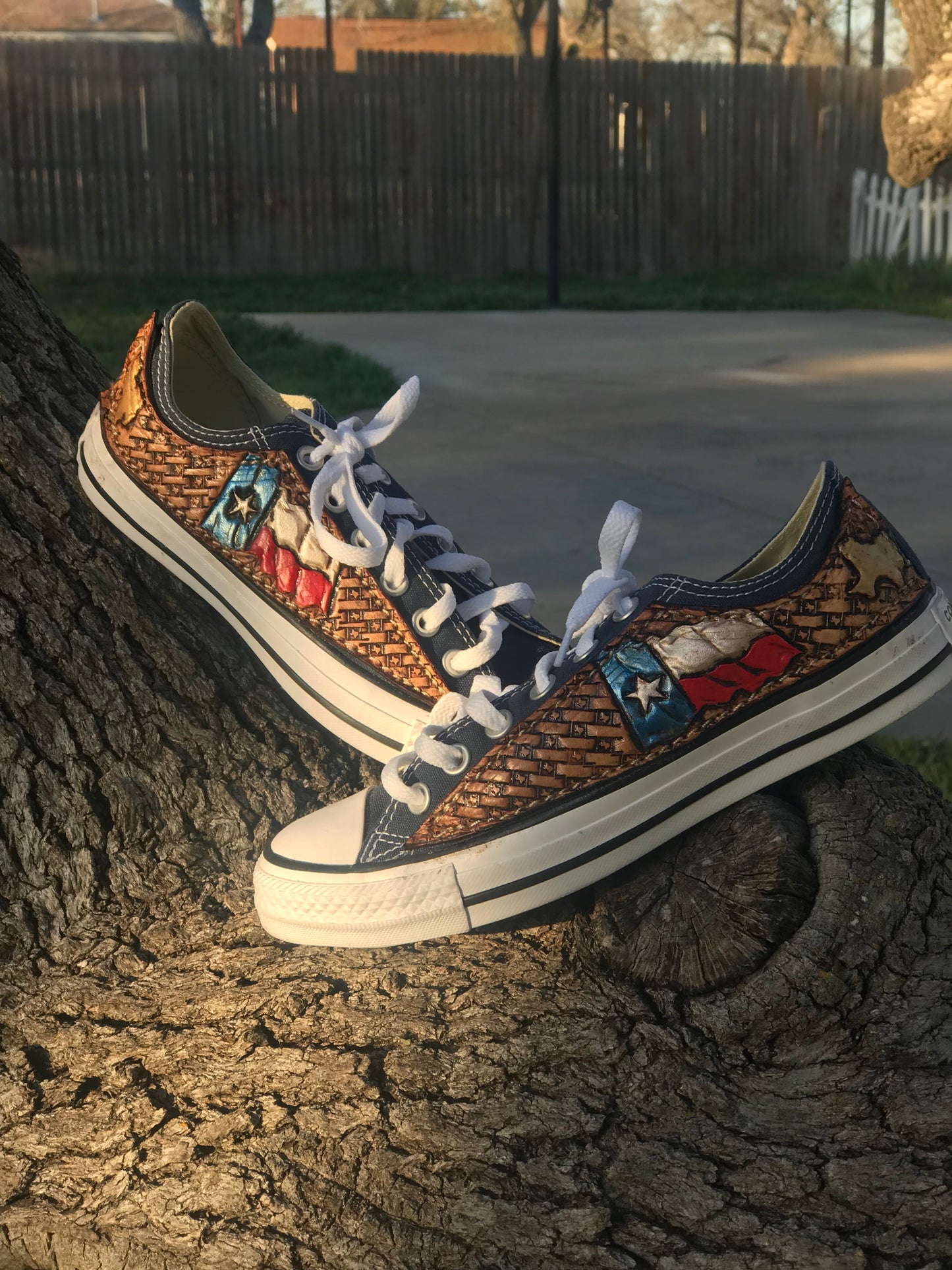 Custom Chucks with tooled leather