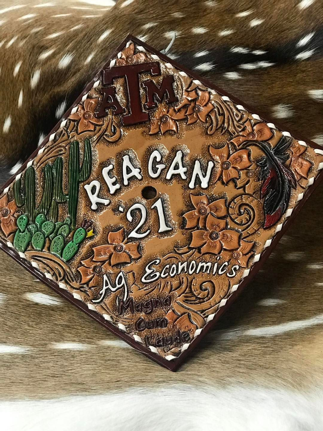 Tooled Leather Custom Graduation Cap Toppers