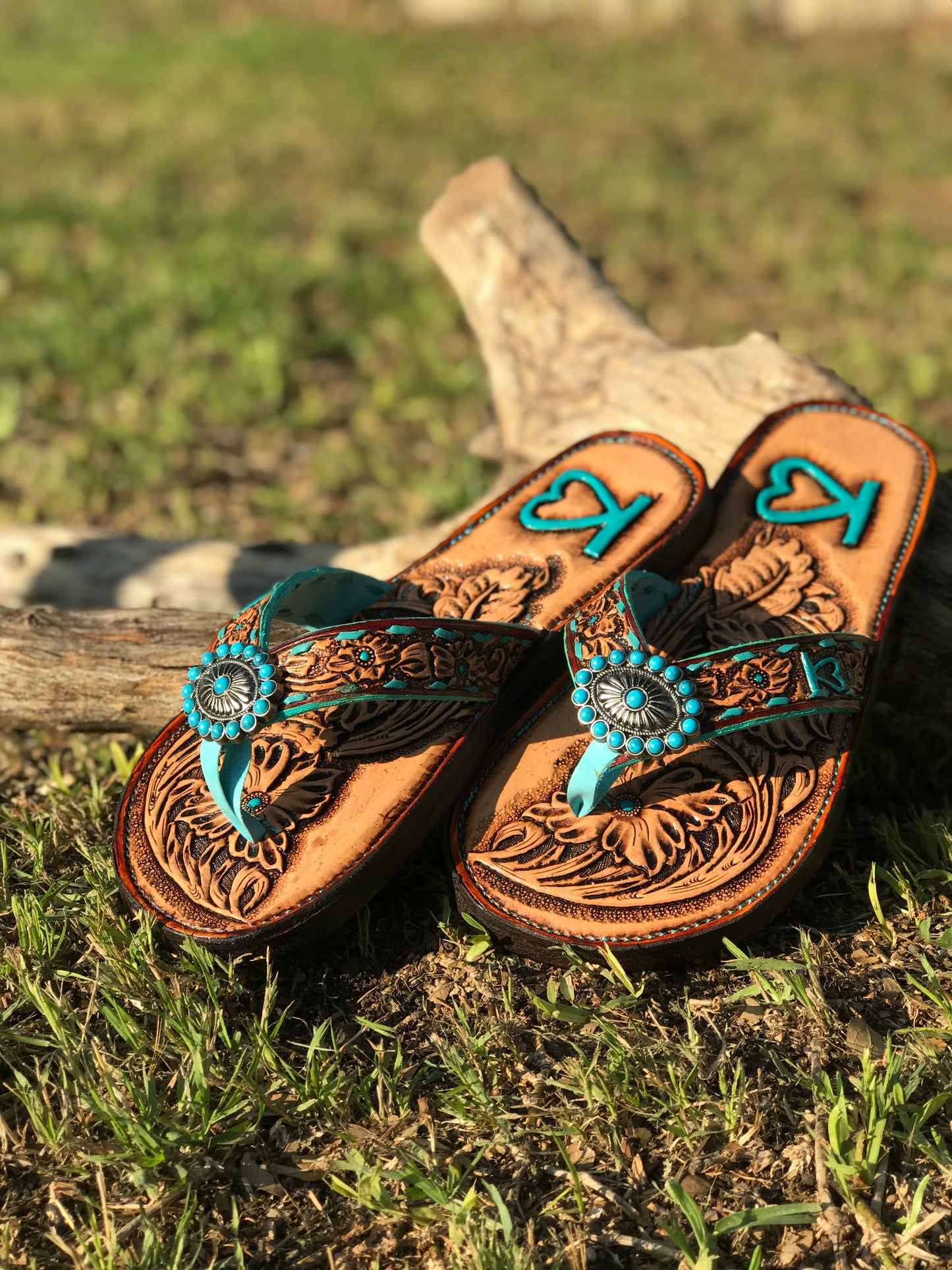 Flip-flop style Handtooled leather-Custom made to order
