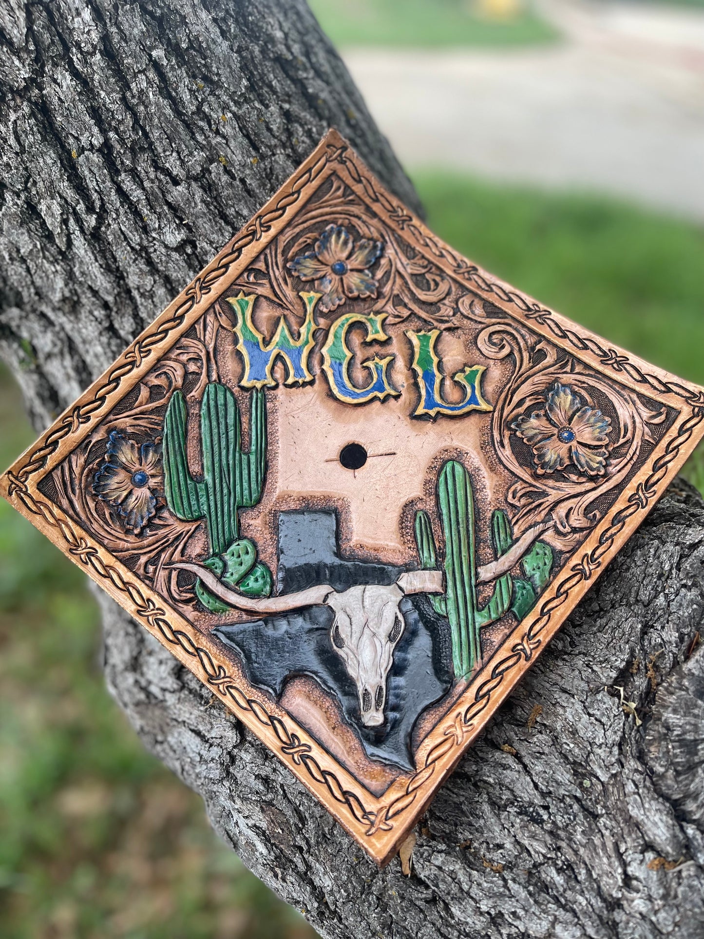 Tooled Leather Custom Graduation Cap Toppers