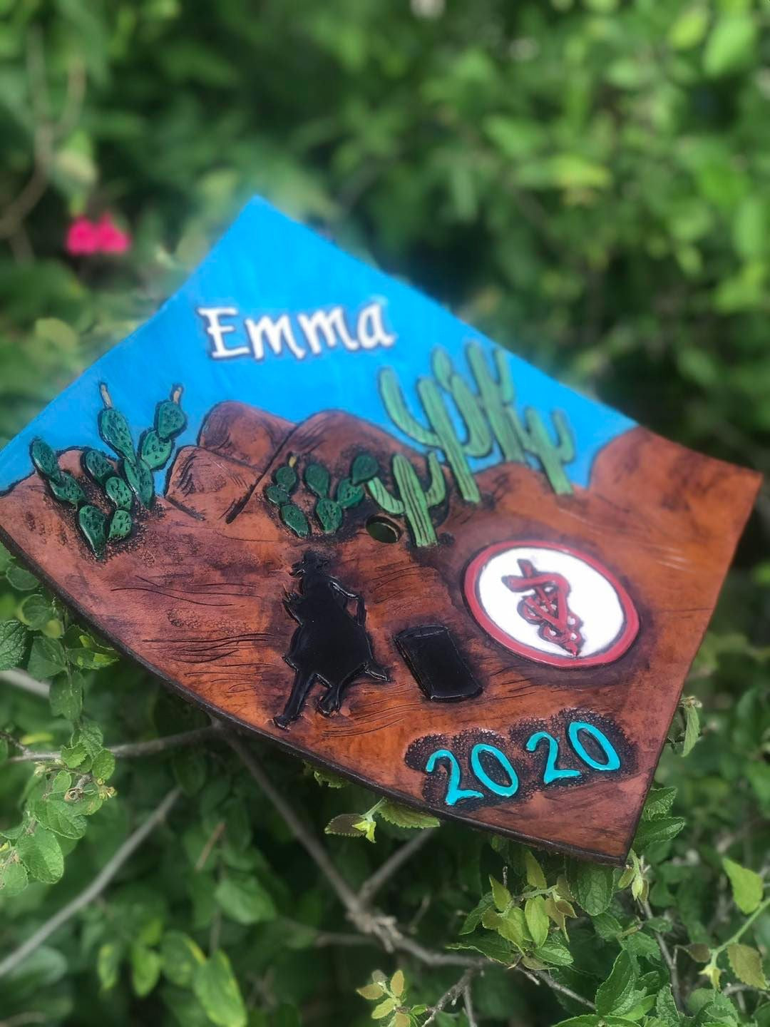 Tooled Leather Custom Graduation Cap Toppers
