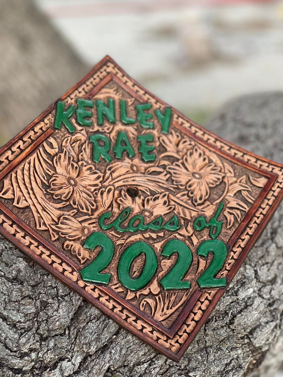Tooled Leather Custom Graduation Cap Toppers