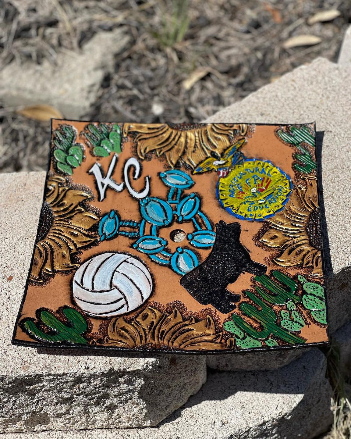 Tooled Leather Custom Graduation Cap Toppers