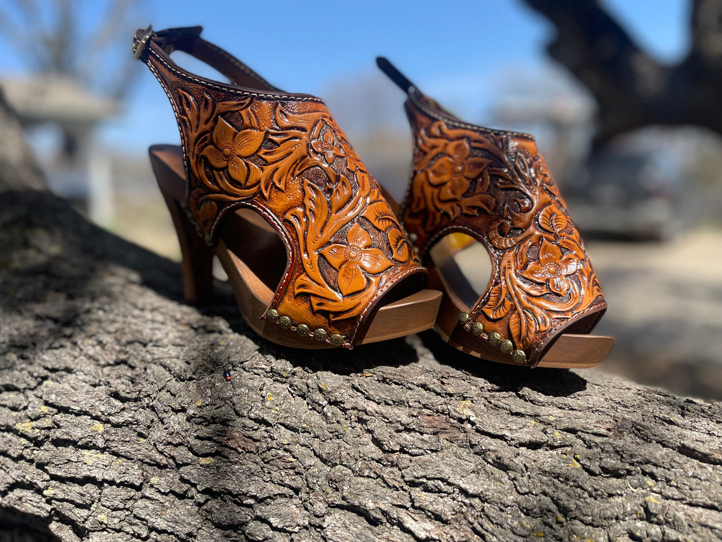 Custom handtooled leather heels