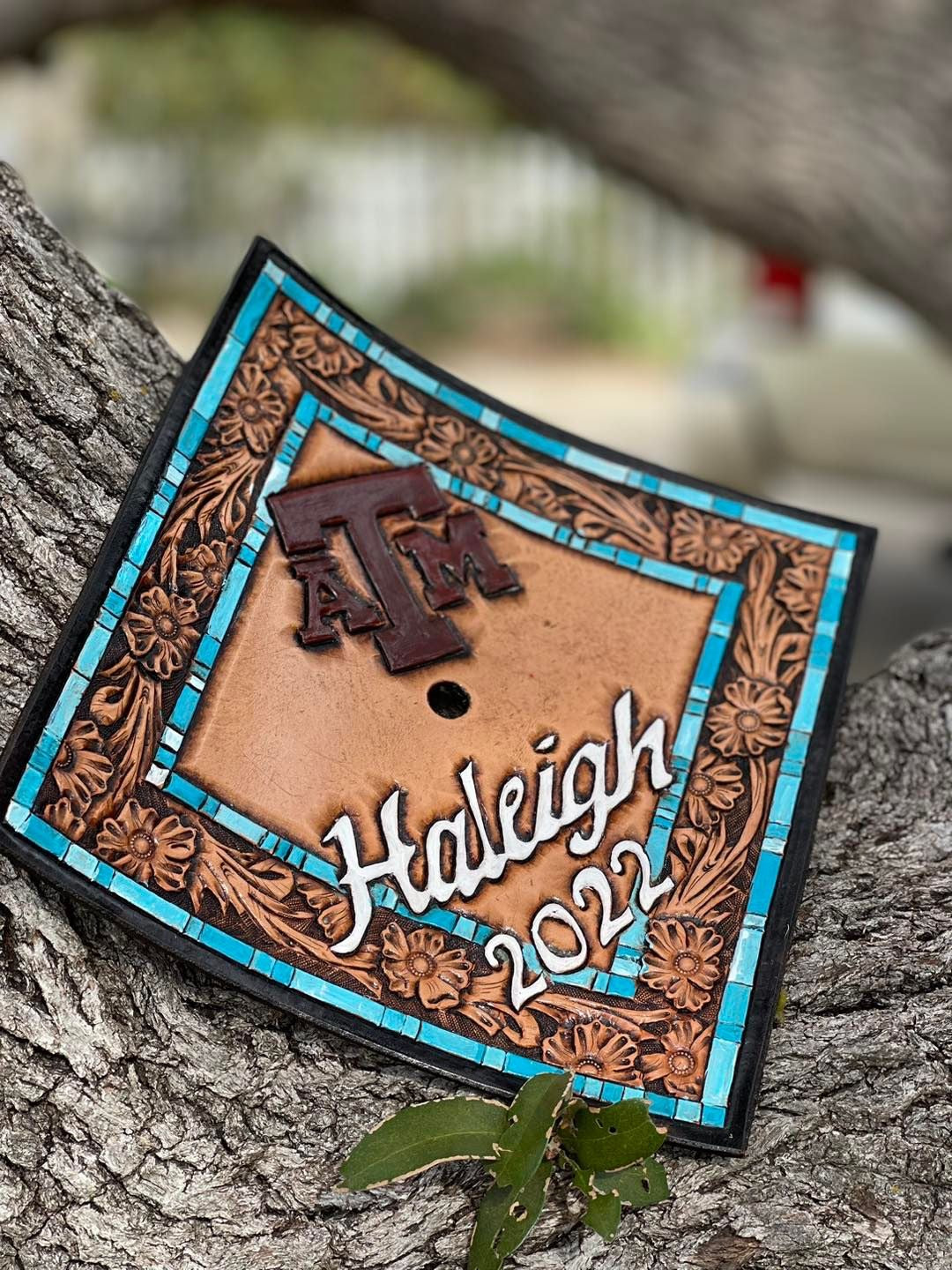 Tooled Leather Custom Graduation Cap Toppers