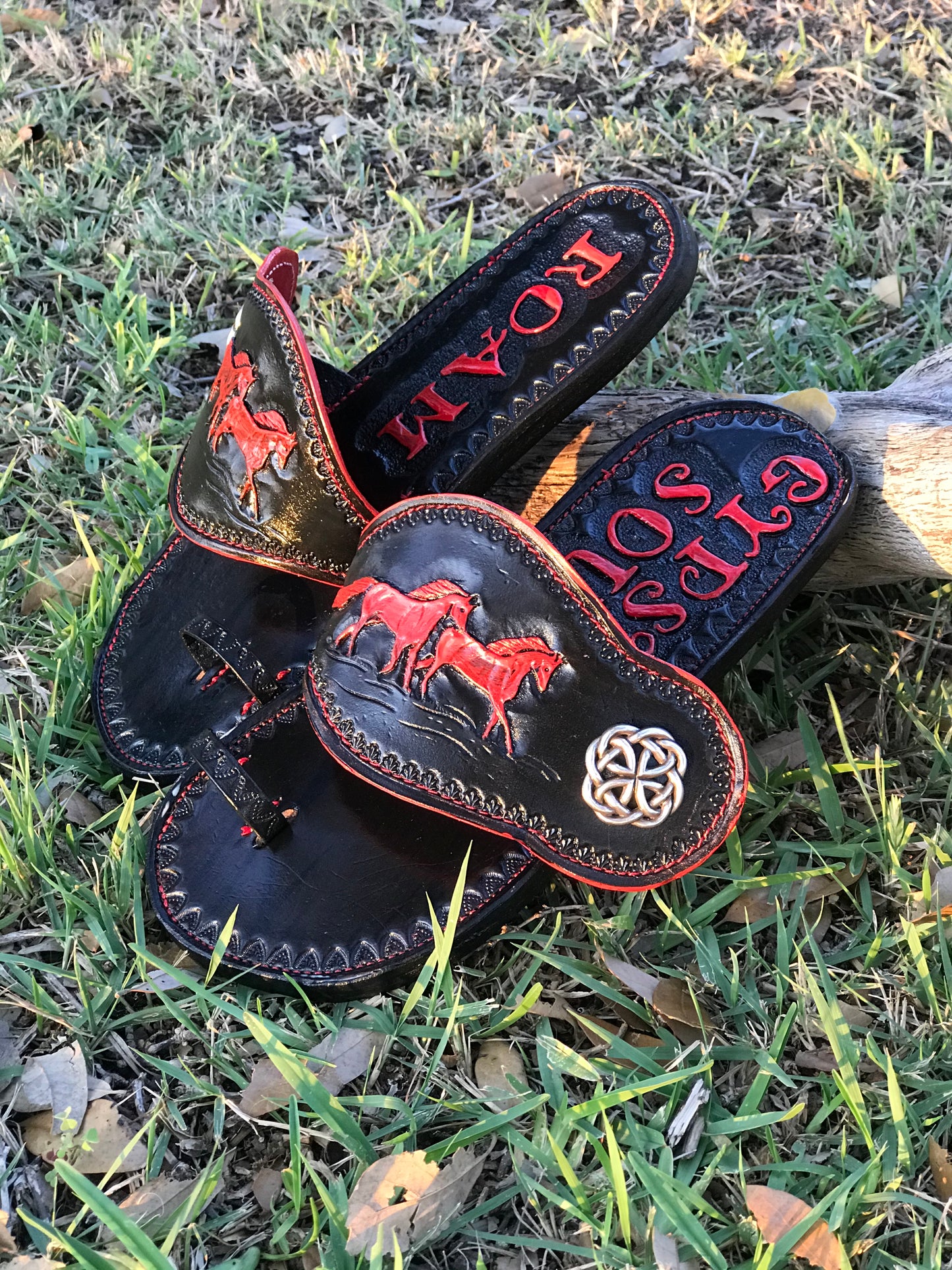 Spur strap sandals-Handtooled leather-Custom made to order