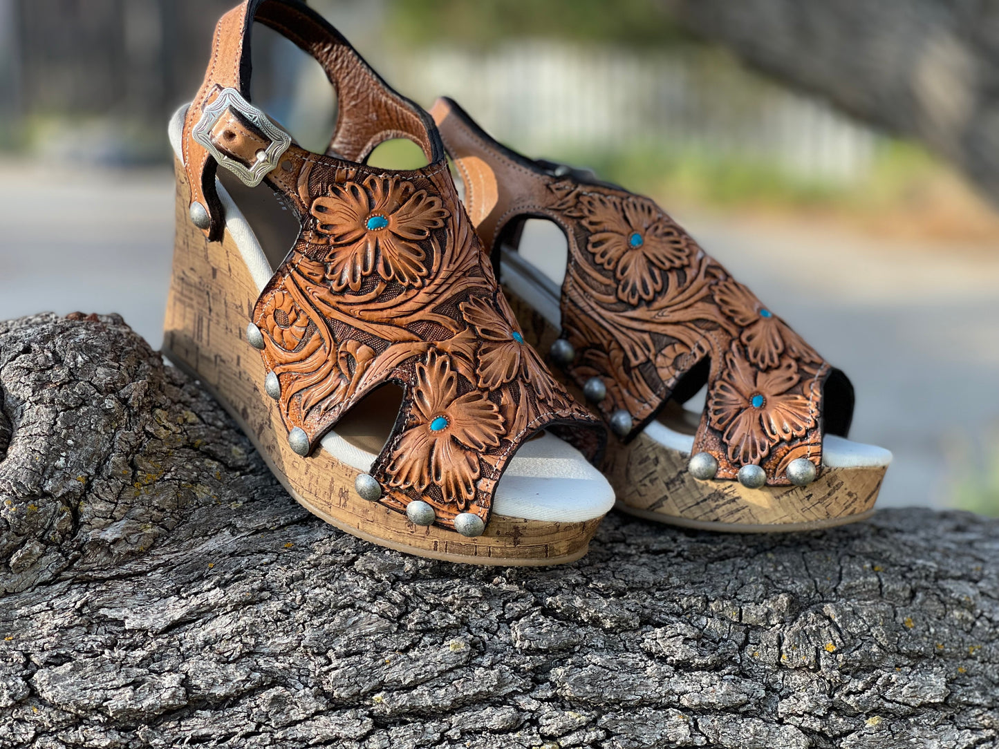 Wedges-Handtooled leather-Custom made to order