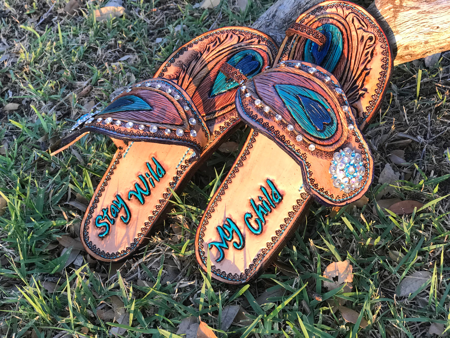 Spur strap sandals-Handtooled leather-Custom made to order