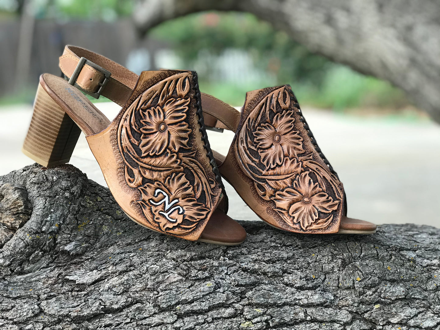 Wedges-Handtooled leather-Custom made to order