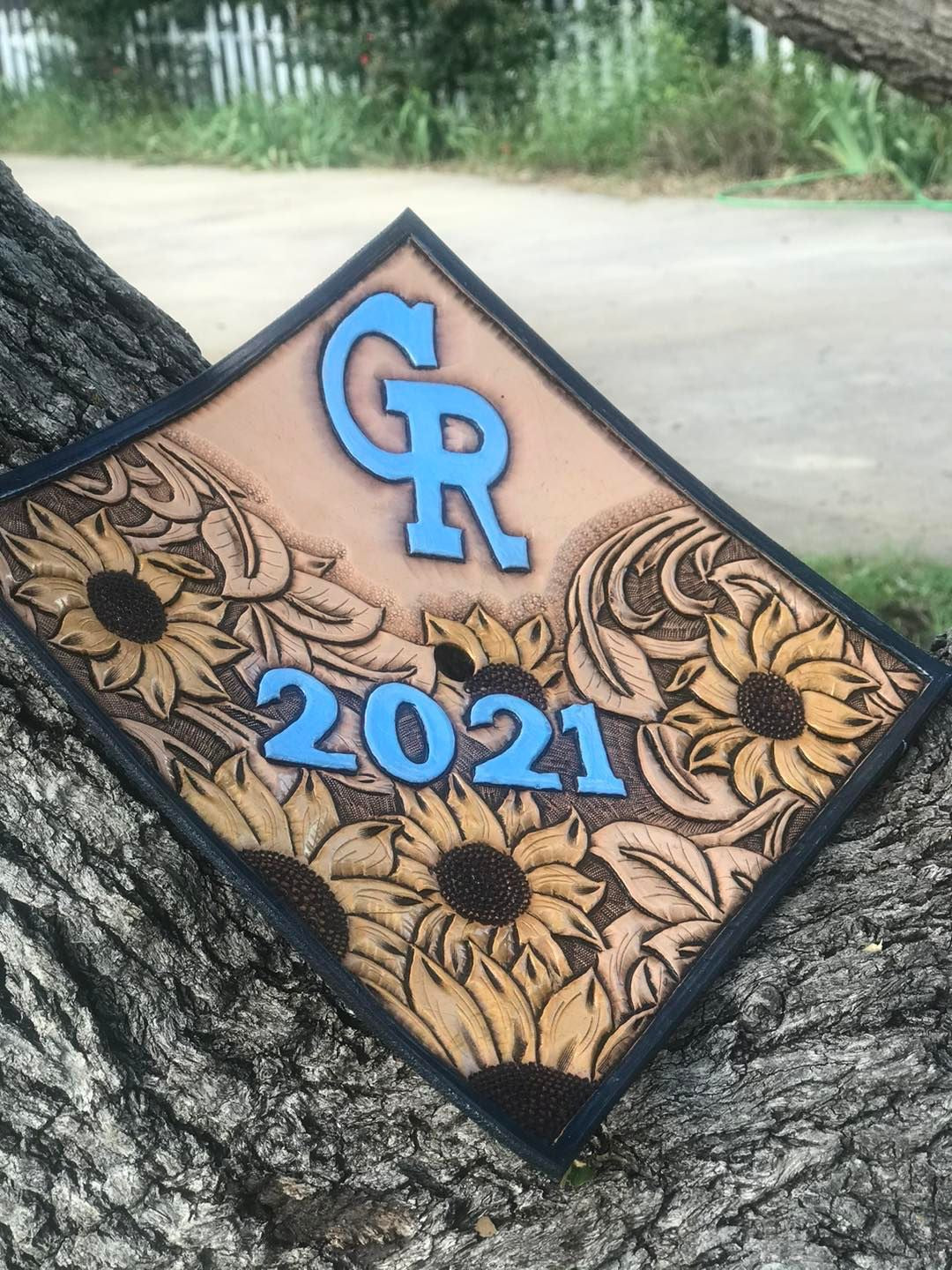 Tooled Leather Custom Graduation Cap Toppers