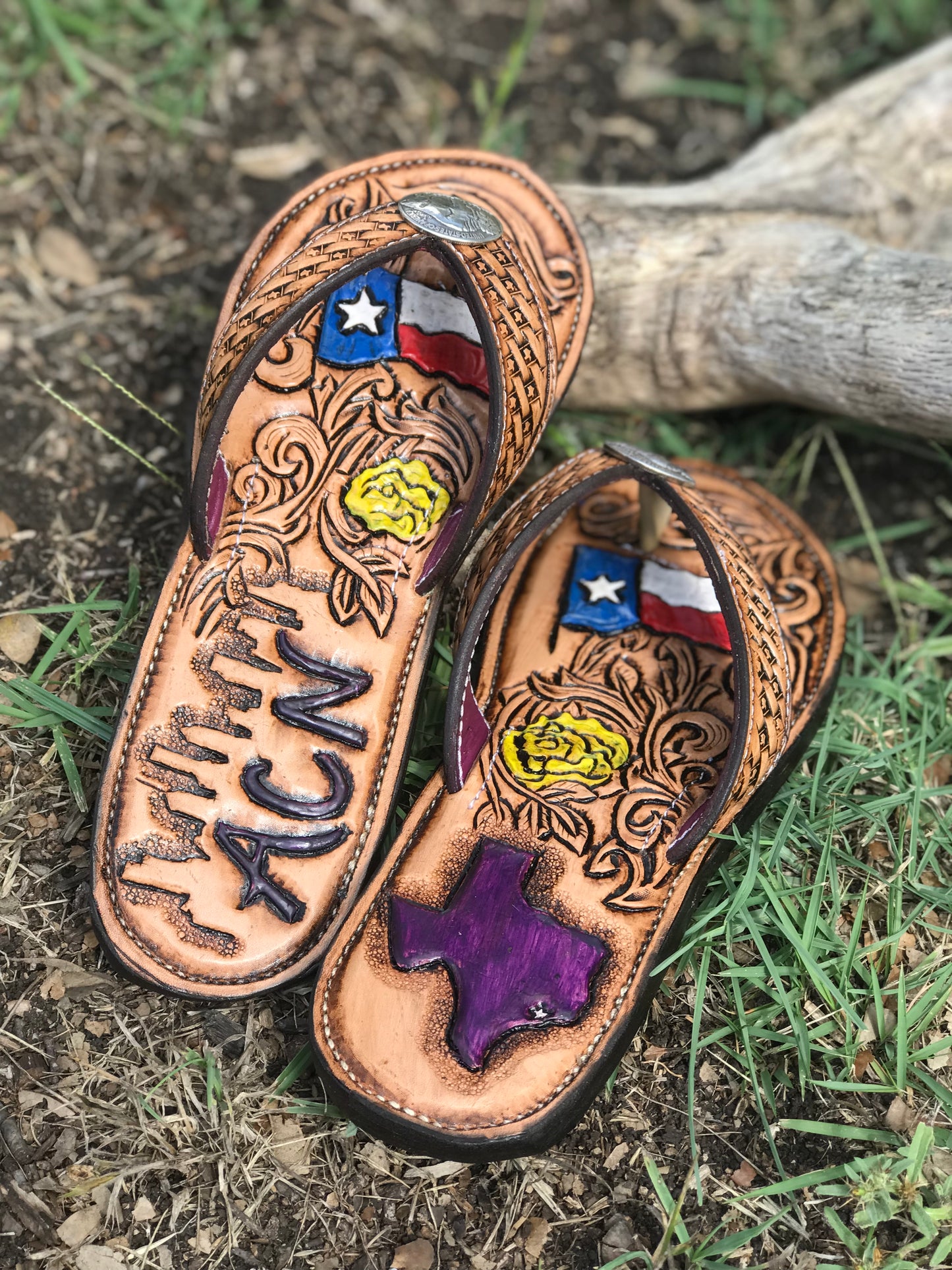 Flip-flop style Handtooled leather-Custom made to order