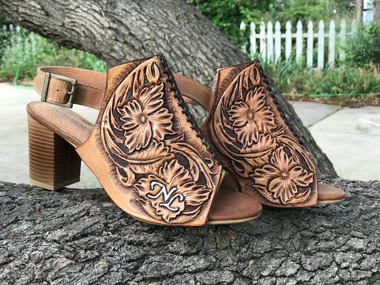 Custom handtooled leather heels