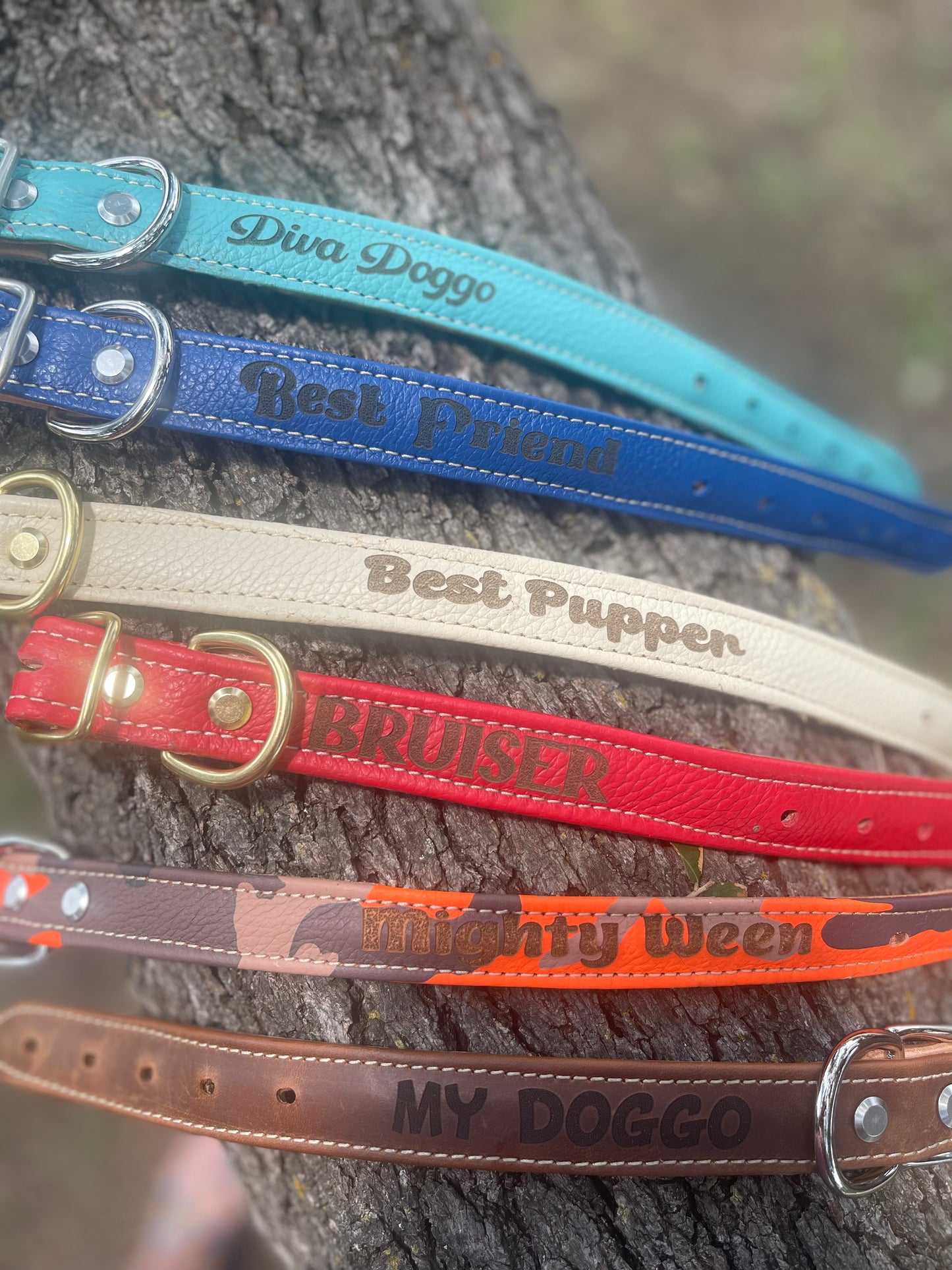 Custom handmade dog collar with personalization, name, variety of colors