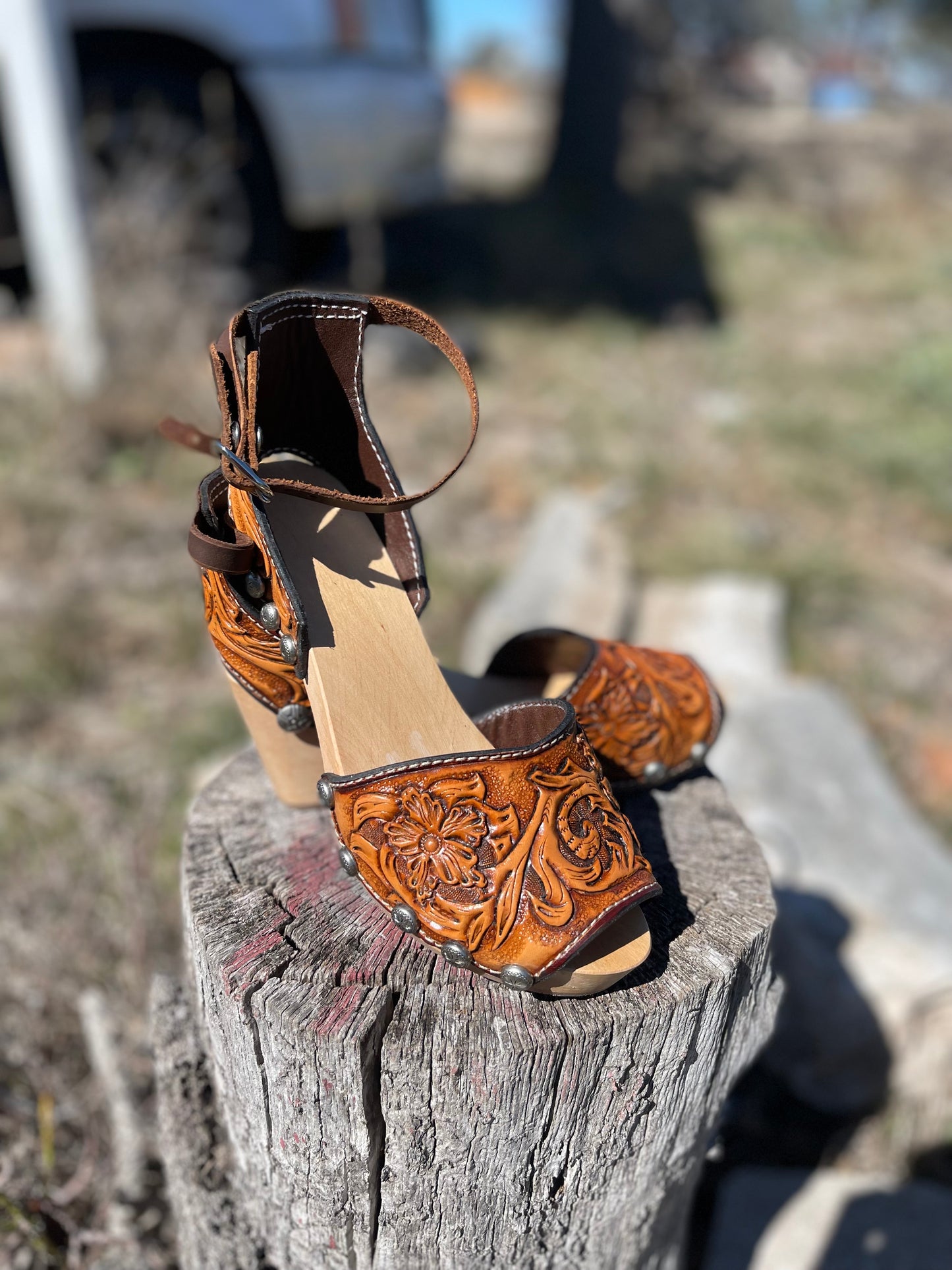Handtooled Leather Heels