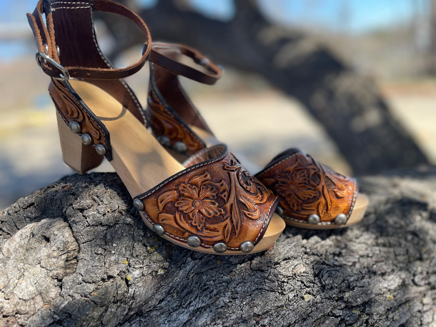 Custom handtooled leather heels