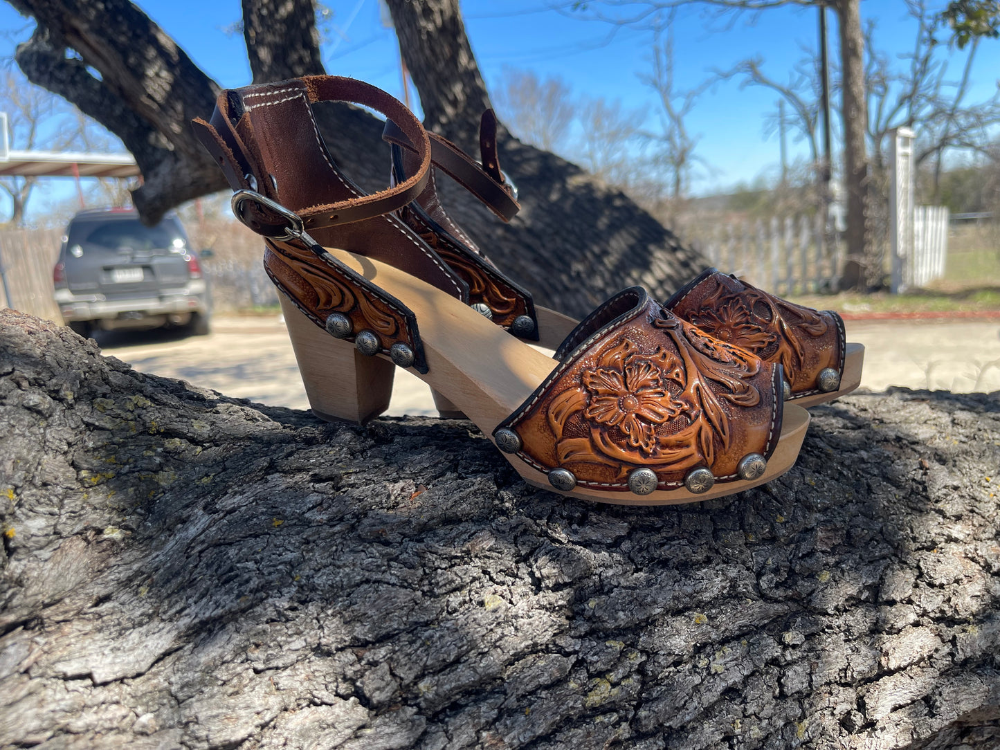 Handtooled Leather Heels