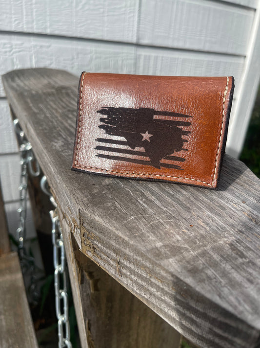 Laser engraved leather card wallet handmade