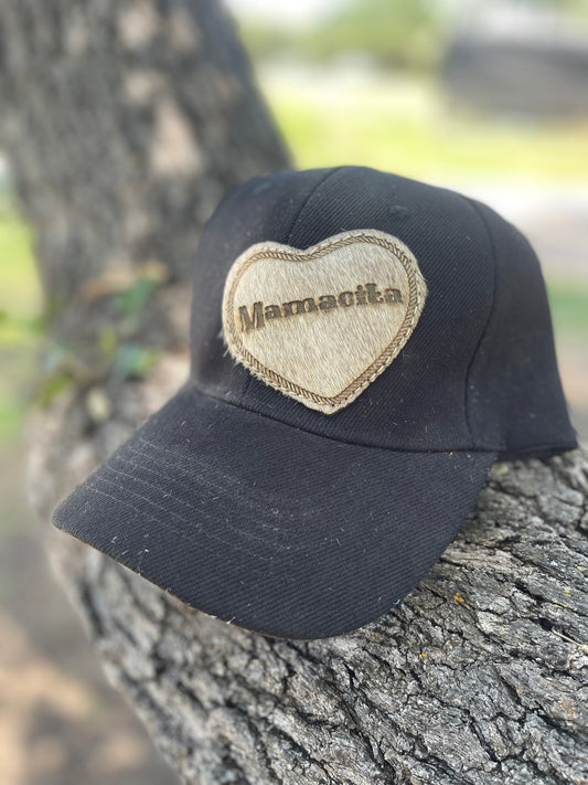 Black baseball cap with cowhide Mamacita