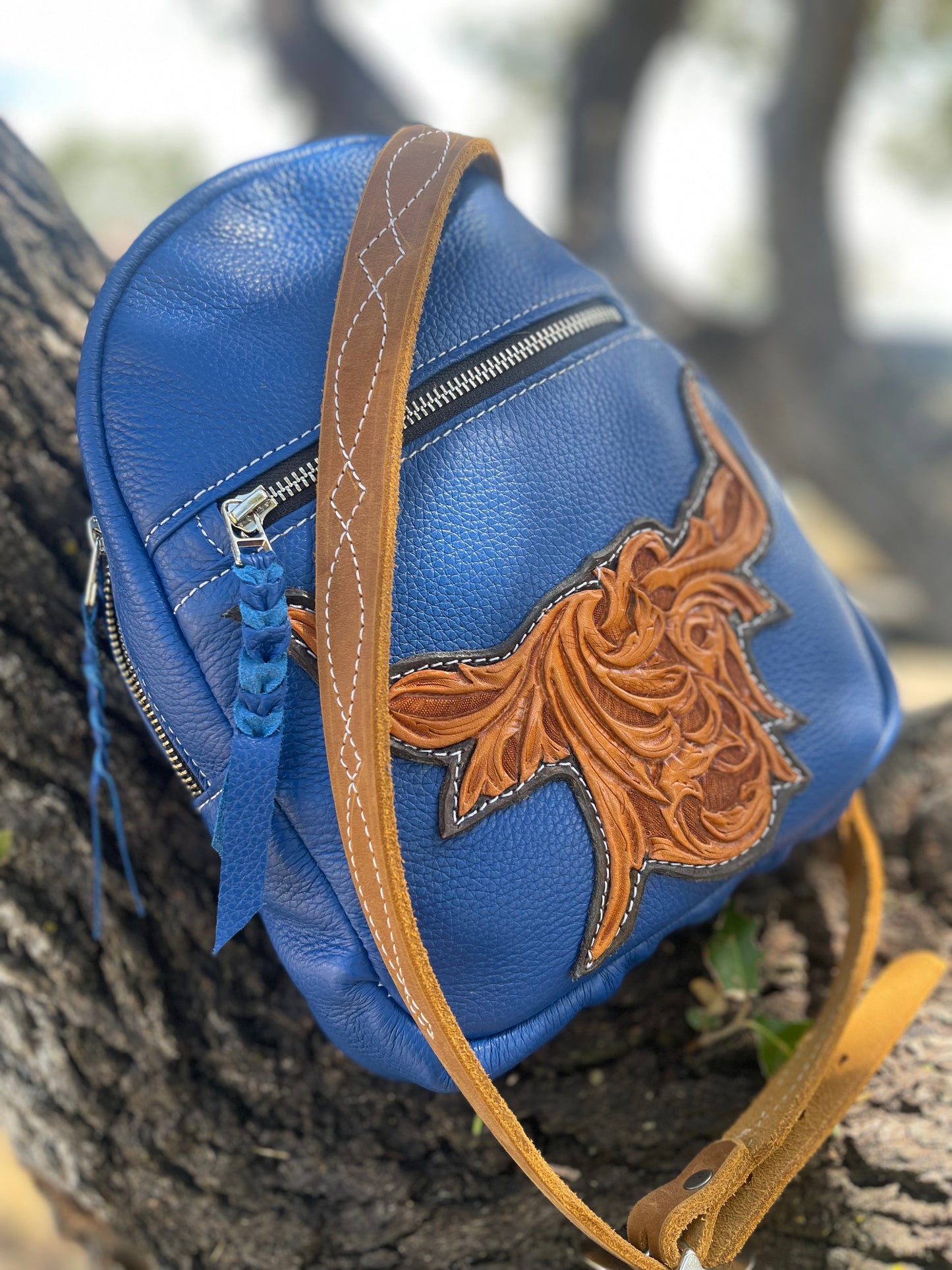 Leather Highland Cow Sling Bag Purse