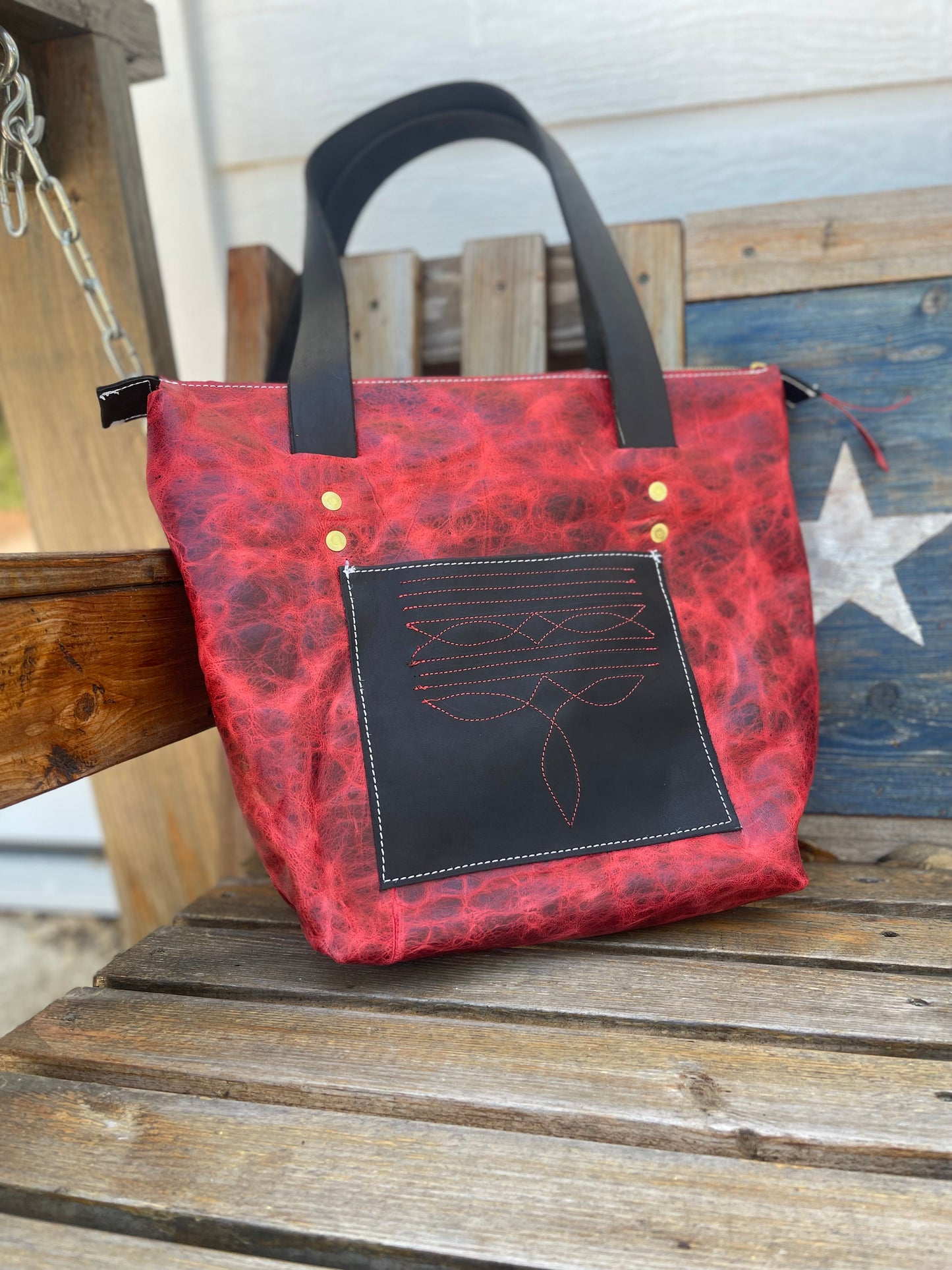 Red Leather Zipper Tote