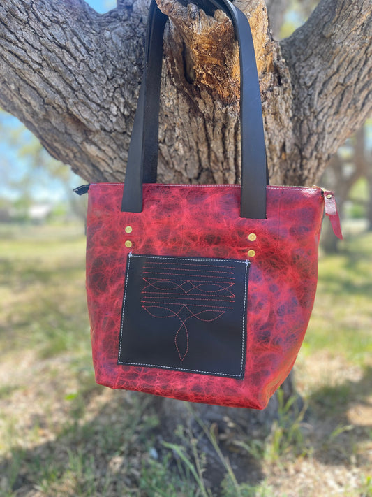 Red Leather Zipper Tote